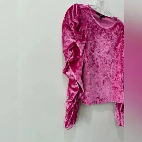 Marc New York Pink Velvet Cinch Sleeve Crew Neck - Size M - Picture 3 of 11